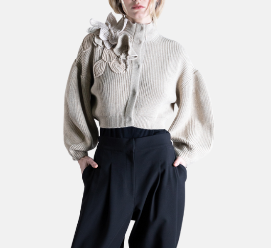 Psophia - Ivory Sweater with Applique in Ivory