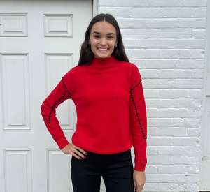 Elliott Lauren - Mock Neck Cross Stitch Sweater in Red and Black