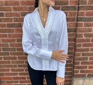 Hinson Wu - Maya Long Sleeve Ribbon Ruffle Front Blouse in White