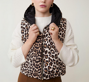 Suncoo - Dazzle Reversible Short Zip Vest in Leopard Print