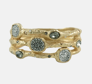 Tat2 Designs - Capri 3 Row Coin & Crystal Pave Bangle in Gold