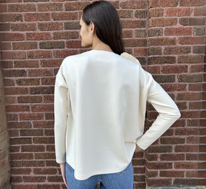 Psophia - Multi Ruffle Side Long Sleeve Top in Ivory