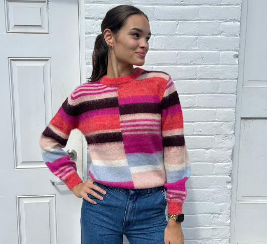 Suncoo - Prioris Wool Mohair Color Block Sweater in Fuschia