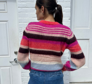 Suncoo - Prioris Wool Mohair Color Block Sweater in Fuschia