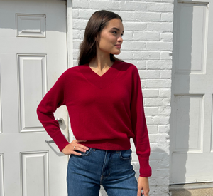 Repeat Cashmere - V Neck Cashmere Sweater in Ruby