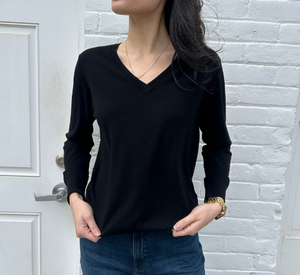 Elliot Lauren - Long Sleeve V Neck Top in Black