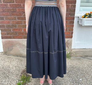 Veronica Beard - Evelina Maxi Skirt with Elastic Striped Waistband in Navy