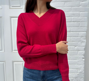 Repeat Cashmere - V Neck Cashmere Sweater in Ruby