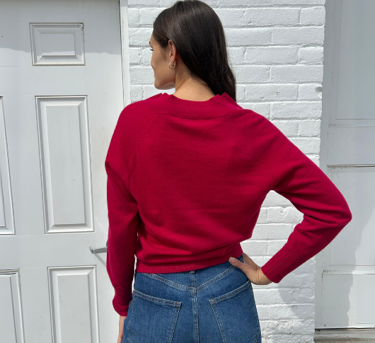 Repeat Cashmere - V Neck Cashmere Sweater in Ruby