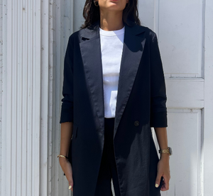 Peter O. Mahler - Cotton Stretch Long Blazer Jacket in Black Navy