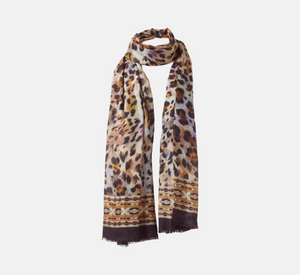 Kinross Cashmere – Leopard Print Scarf in Taupe Multi