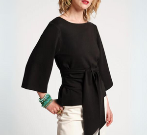 Frances Valentine - Whitney Flutter Sleeve Wrap Top in Black