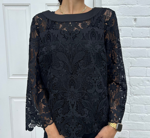 Hinson Wu - Blakely Long Sleeve Lace Boat Neck Top in Black