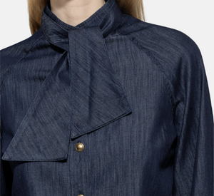 Luisa Cerano - Neck Tie Blouse in Denim Blue