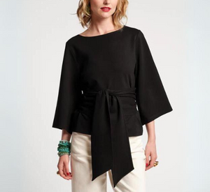 Frances Valentine - Whitney Flutter Sleeve Wrap Top in Black