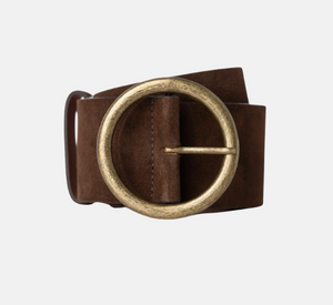 Iris - Wide Suede Belt with Round Antique Brass Buckle