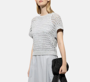 Luisa Cerano - Open Knit Short Sleeve Top in Silver Grey