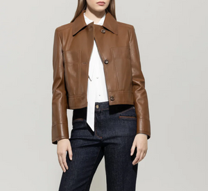 Luisa Cerano – Leather Short Jacket in Walnut