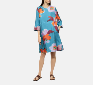 Luisa Cerano - Mini Floral-Patterned Dress in Teal Multi