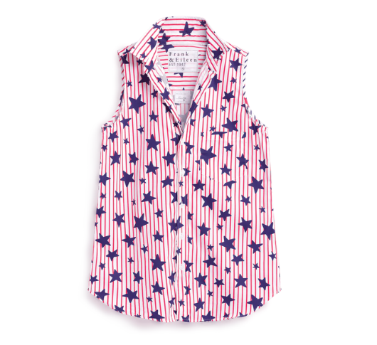 FRANK & EILEEN - Sleeveless Star Pattern Button-Up in Red White and Navy