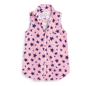 FRANK & EILEEN - Sleeveless Star Pattern Button-Up in Red White and Navy