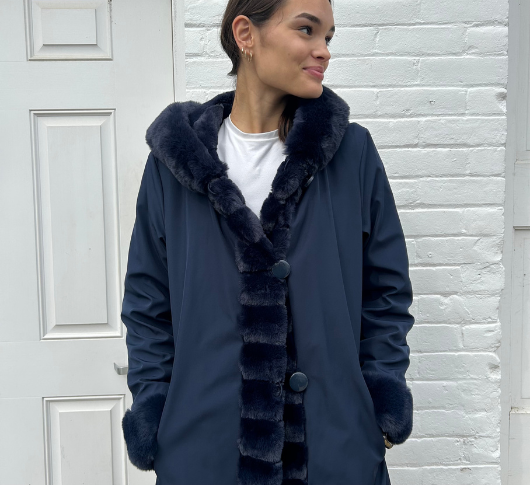 Nikki Jones - Lola Reversible Faux Fur Coat in Navy