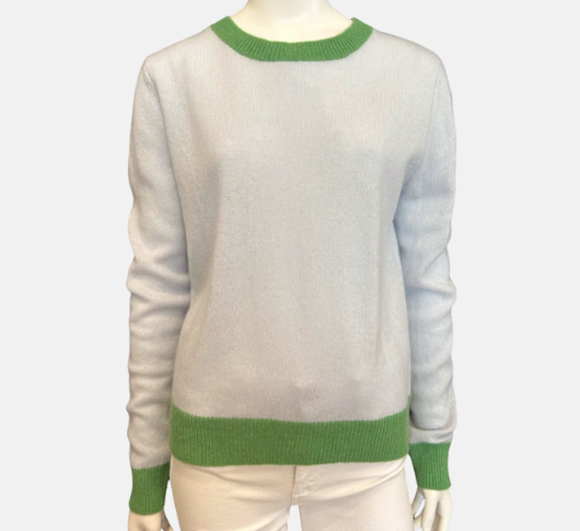 Cortland Park - Posy Crew Sweater with Contrast Trim in Sky and Lettuce