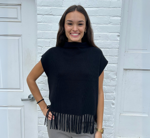 Elliott Lauren - Sleeveless Turtleneck Fringe Vest in Black