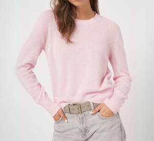 REPEAT Cashmere - Cashmere Crewneck Sweater with Mixed Stitch Detail in Blush