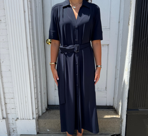 IRIS SETLAKWE - Long Duster Dress with Belt in Navy
