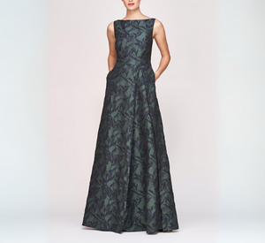 Kay Unger - Caitlin Sleeveless Jacquard Tulip Print in Emerald