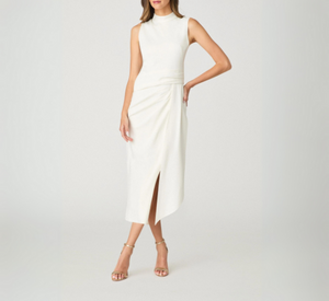 Shoshanna -  Park High Neck Ponte Side Drape Dress in Winter White