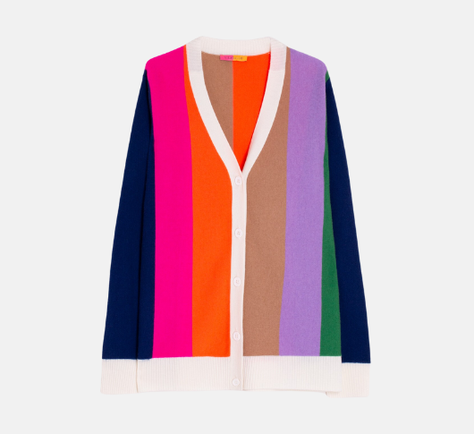 Villagallo - Multicolor Wide Vertical Stripe V-Neck Cardigan