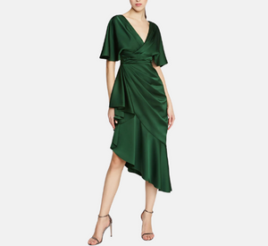 Theia - Gwen Flutter Sleeve Side Ruffle Dress in Thorn