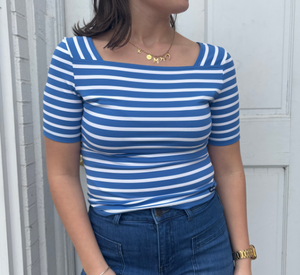 SAINT JAMES - Anti-UV 3/4 Sleeve Top in Royal Blue and White Stripes