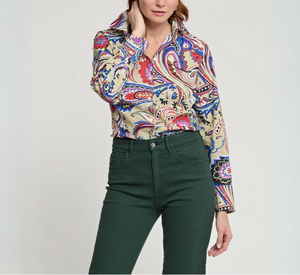 Hinson Wu - Diane Long Sleeve Paisley Button Down Top in Champagne