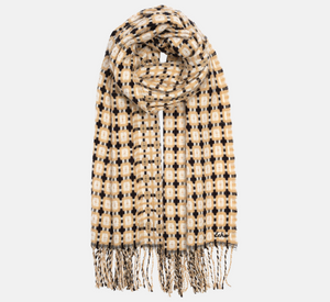 Echo - Basketweave Fringe Wrap in Tan & Black