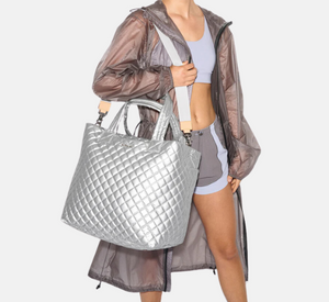 MZ Wallace - Large Metro Deluxe Quilted Tote in Matte Silver