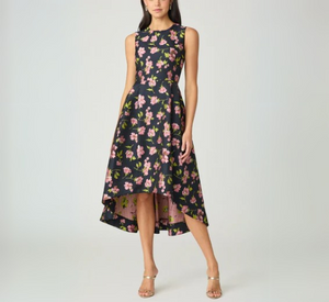 Shoshanna - Jeanne Sleeveless Flower Print Hi-Low Dress in Navy and Blush