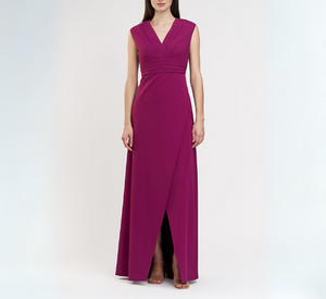 Kay Unger - Melora Sleeveless V-neck Faux Wrap Dress in Boysenberry