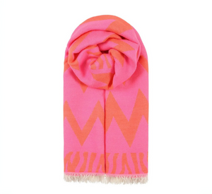 OMBRE LONDON - Zig Zag Print Scarf in Neon Pink and Orange