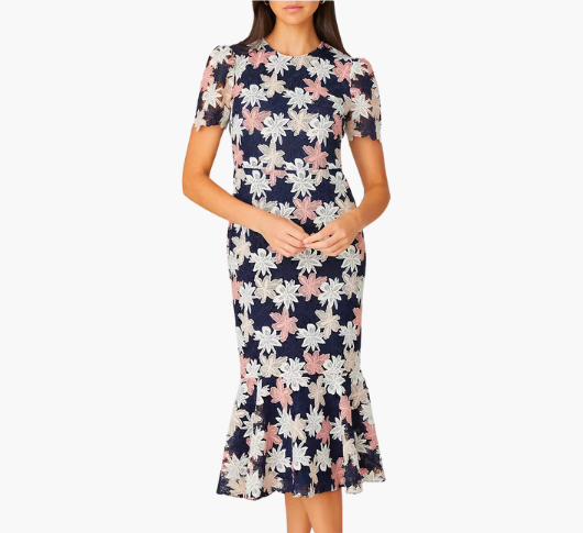 Shoshanna - Thompson Floral Midi-Dress in Navy/Ivory/Blush