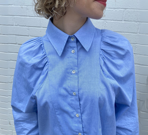 Psophia - Puff Sleeve Yoke Top in Blue