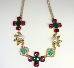 Anton Heunis - Crystal Chain Necklace in Pink, Green, and Gold