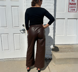 Suncoo - Johan Faux Leather Drawstring Pant in Chocolate