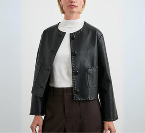 Rails - Faux Leather Blanket Stitch Jacket in Black