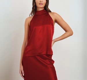 Rails - Leah Satin Halter Top in Scarlet