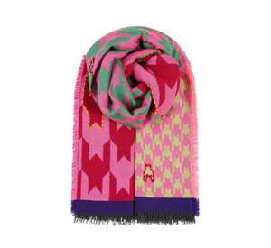 OMBRE LONDON - Aztec Jacquard Print Scarf with Pink Background and Yarn Stitching