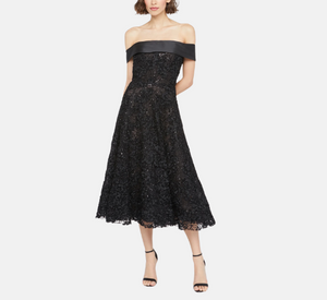 Theia - Roxy Off The Shoulder A-Line Dress in Black