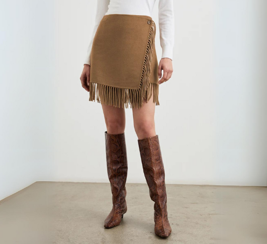 Rails - Vista Double Faced Overlapped Fringe Skirt in Camel